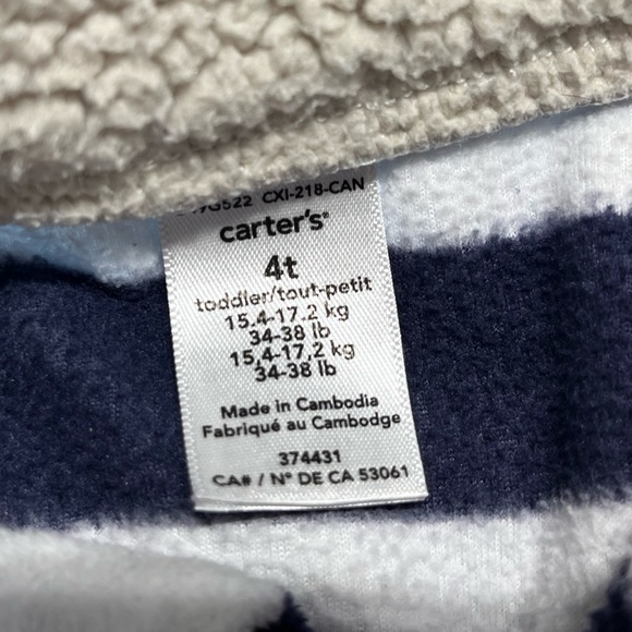 CARTER’S STRIPED FLEECE PULLOVER BUTTONED SWEATER SWEATSHIRT size 4T toddler - Picture 2 of 6